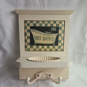 Vintage Cream Wall-Mounted Bath Sign, Soap And Towel Holder